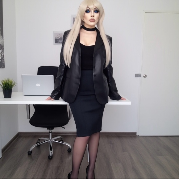 Elegant Black Cleo size 10 Pencil Office Skirt Lined Sissy CD TS - Picture 2 of 6